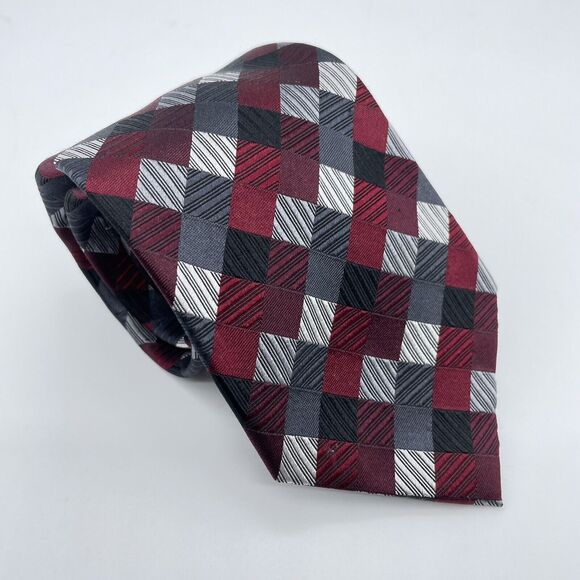 Geoffrey Beene Tile Diamond Pattern Men's 100% Silk Necktie Multi Color Handmade - Picture 16 of 16